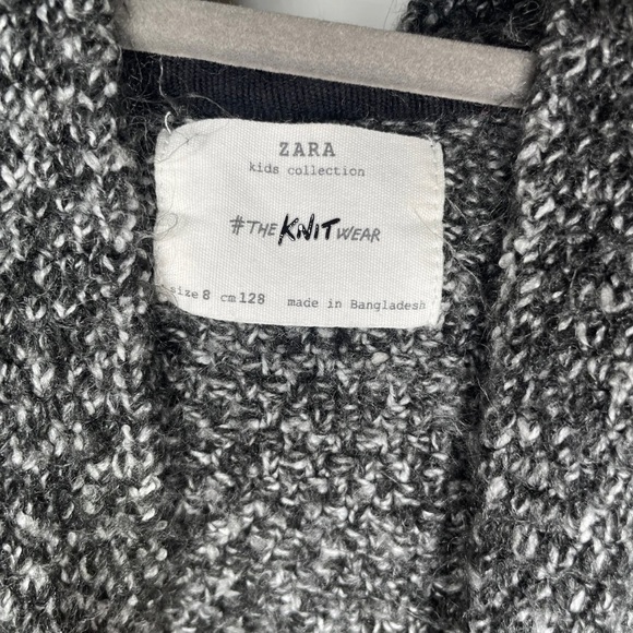 Zara Hooded Cardigan Sweater Kids 8 Gray Unisex Button Up Jumper Cotton Blend - Picture 3 of 6